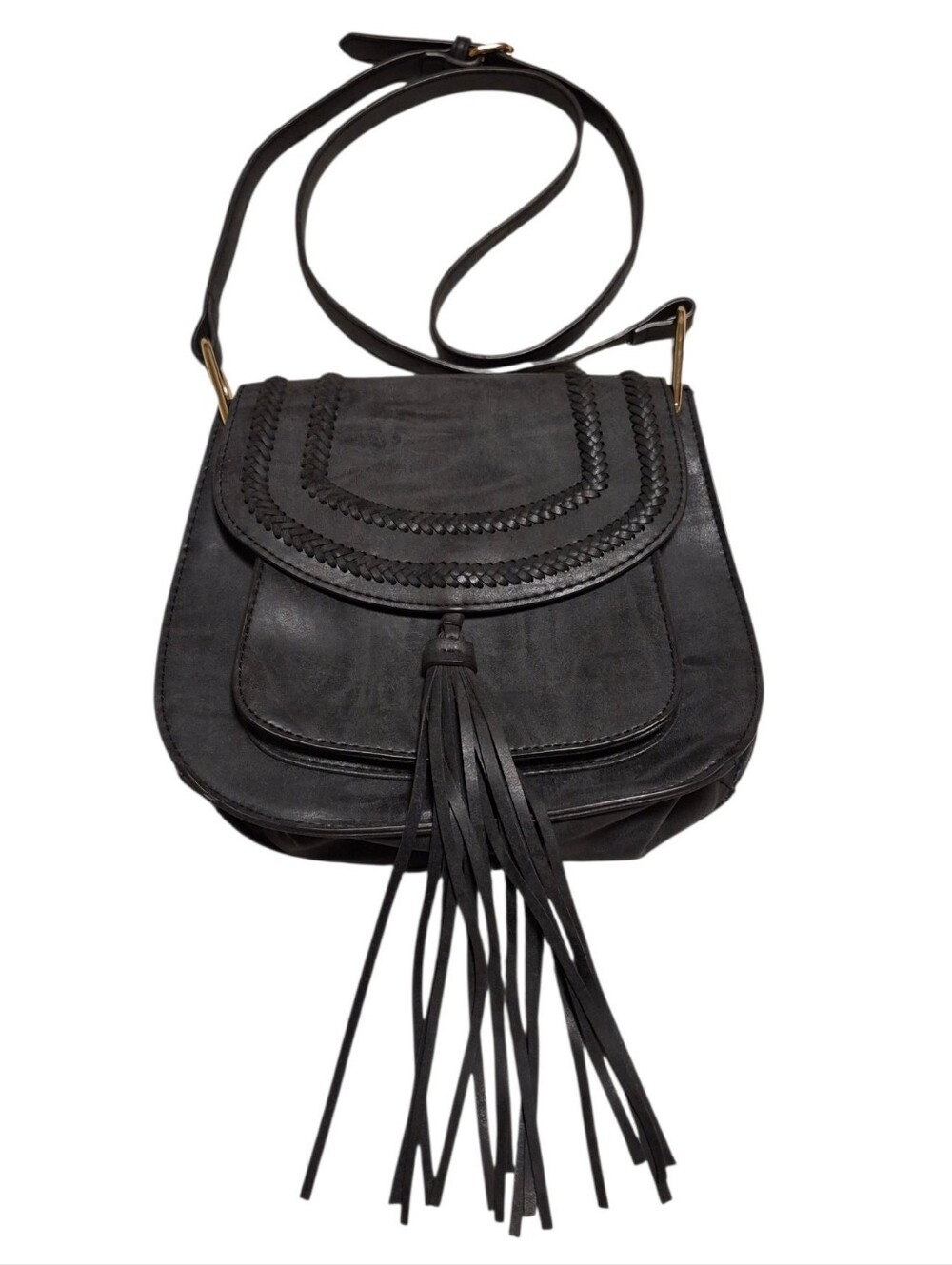 The Franco Sarto Rex Tassel Saddle Bag In Dark Gray